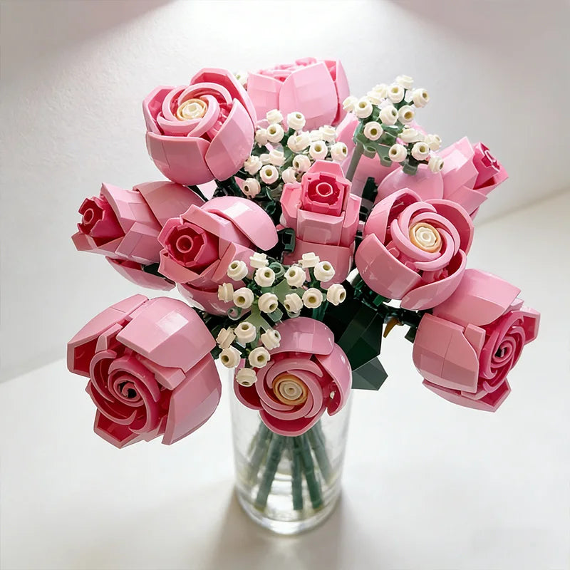 Pink Rose Bouquet Building Set - Romantic Gift