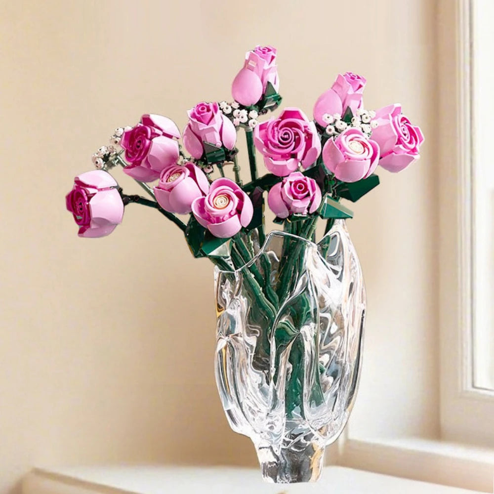 Pink Rose Bouquet Building Set - Romantic Gift