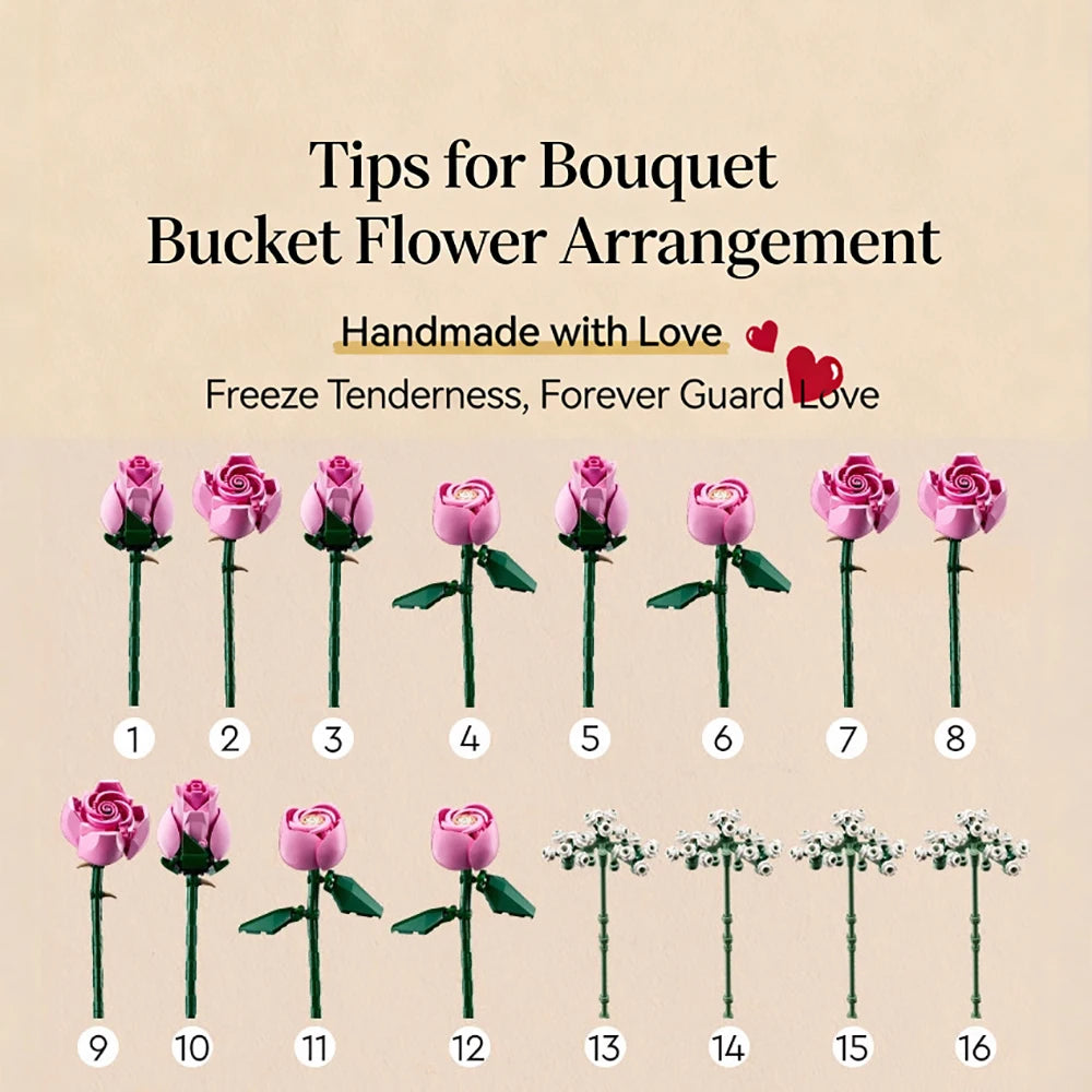 Pink Rose Bouquet Building Set - Romantic Gift