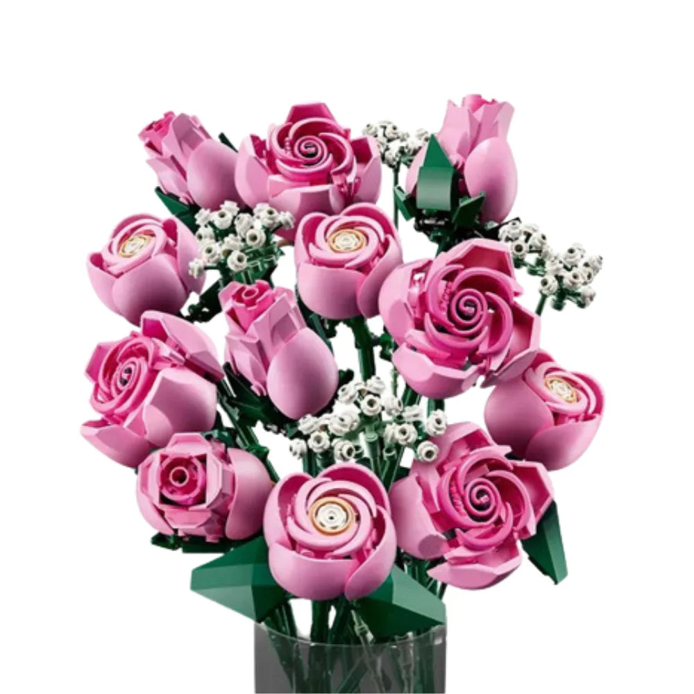 Pink Rose Bouquet Building Set - Romantic Gift