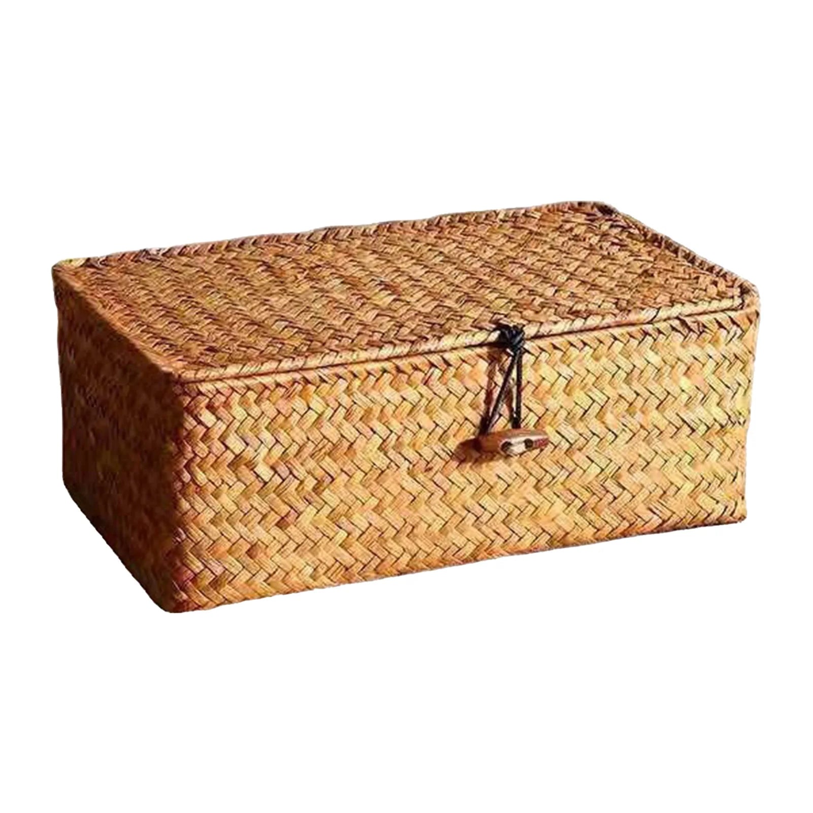 Handwoven Straw Storage Basket with Lid - Rustic Organizer