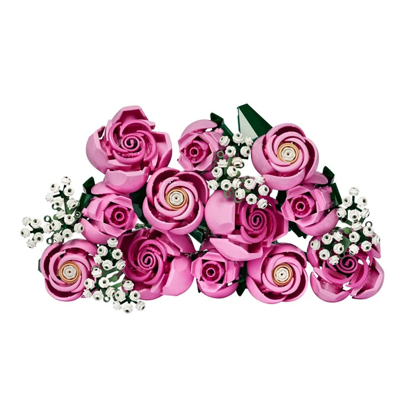 Pink Rose Bouquet Building Set - Romantic Gift
