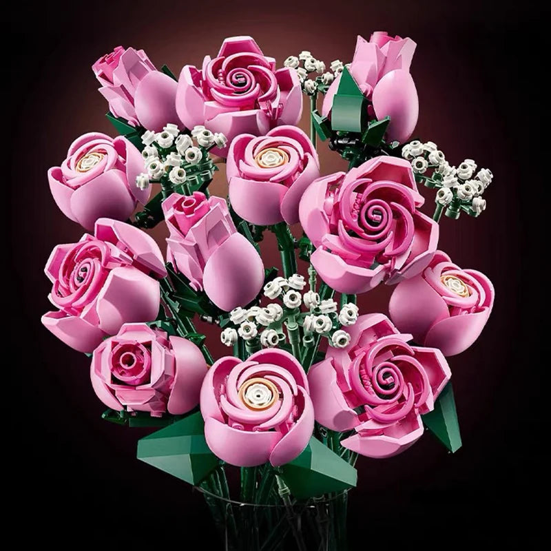 Pink Rose Bouquet Building Set - Romantic Gift