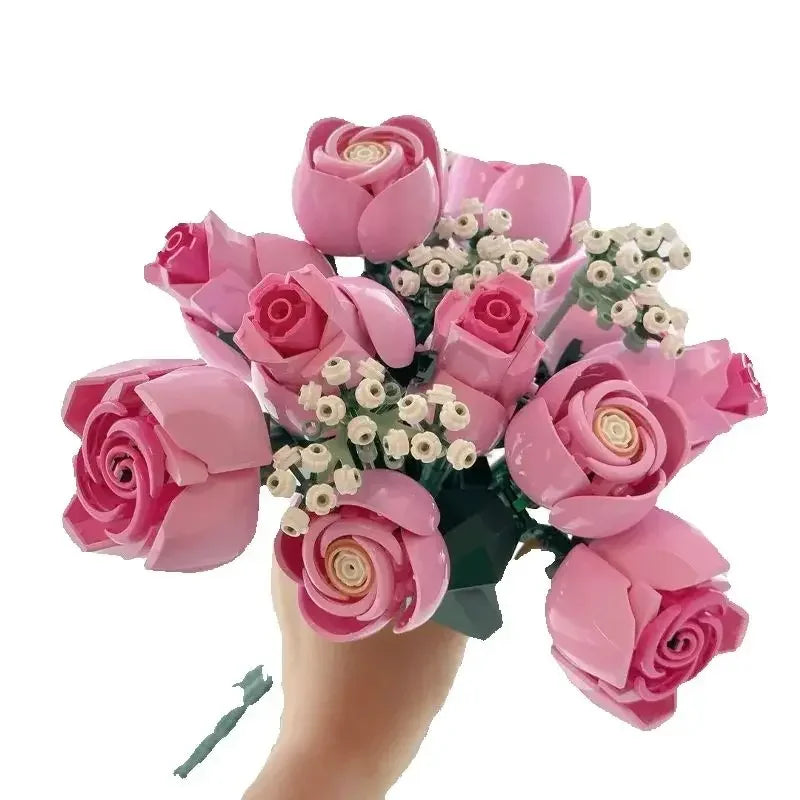 Pink Rose Bouquet Building Set - Romantic Gift