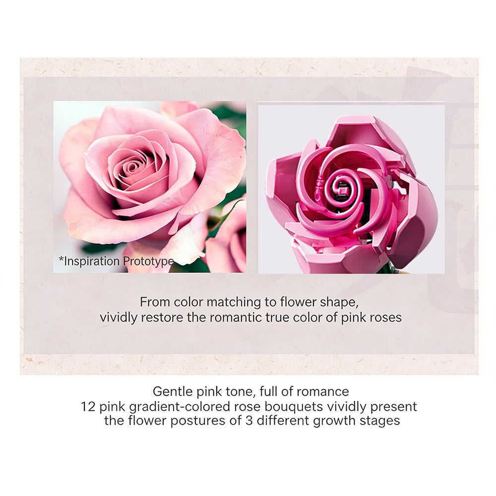 Pink Rose Bouquet Building Set - Romantic Gift