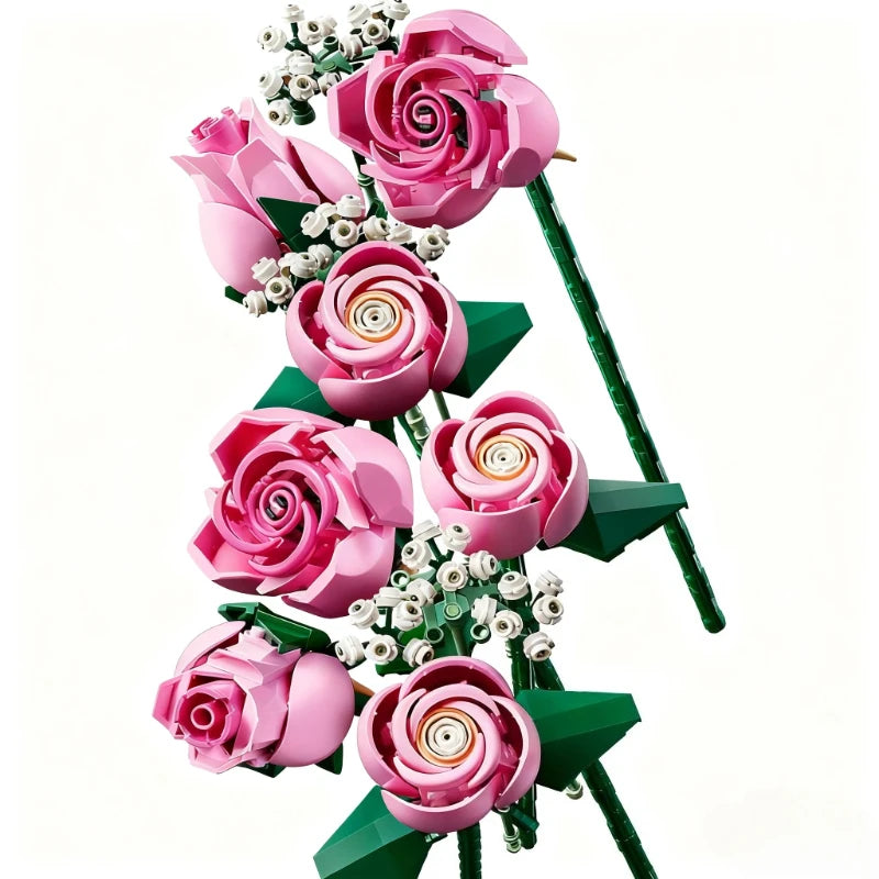 Pink Rose Bouquet Building Set - Romantic Gift